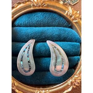 Vintage Taxco Sterling Abalone Inlay Earrings Signed ADC Screwback 925 Mexico